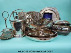 A collection of silver plate to include trays (largest length 45cm) coffee pot,