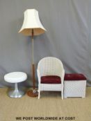 A retro turned aluminium upholstered stool,