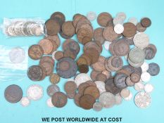 A quantity of sundry UK coinage together with 98g of pre 1947 UK and 10.