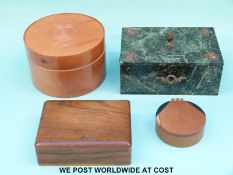 A Russian gilt mounted stone box, turned wood casket in the form of a draught piece,