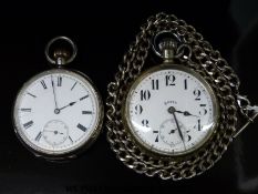 Two open faced pocket watches one continental silver with inset subsidiary seconds dial,