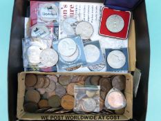 A collection of sundry coinage, modern crowns etc.