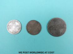 A Queen Anne 1707 Edinburgh half crown together with two shillings of 1711,