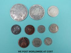 A Queen Victoria Jubilee head 1890 double florin together with an 1899 half crown and a small