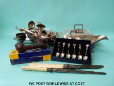 A collection of plated ware including Walker & Hall and Wilson's of Edinburgh serving dishes,