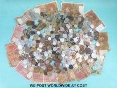 A collection of overseas coinage with some bank notes, 19th century onwards,