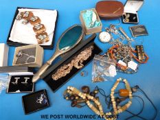 A collection of costume jewellery to include necklaces, pocket watch, Miracle brooch,