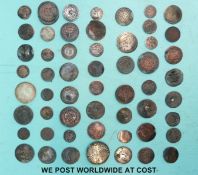 A collection of over 50 overseas hammered and other coinage includes silver and copper examples