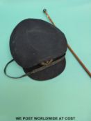 An Imperial Airways Captain's or First Officer's hat and silver mounted swagger stick