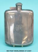 A hallmarked silver hip flask with bayonet cap, Sheffield 1942 maker Jones Dixon & Son,
