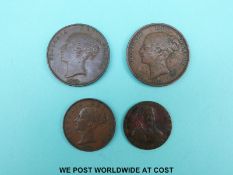 A 1839 Isle of Man young head Victorian penny together with an 1839 halfpenny,