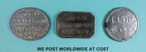Three 19th century Orkney Church tokens