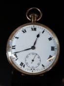 Swiss 9ct gold gentleman's open faced keyless wind pocket watch with inset subsidiary dial,