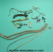 A collection of silver jewellery to include necklaces, rings, bracelets,