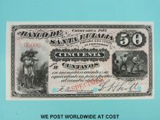 Mexico Banco De Santa Eulalia 50 centaurs bank note, 1875 P.