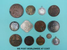 A small collection of 19thC Channel Islands coinage together with 1854 Queen Victorian bronze penny