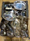 A large quantity of plated ware including Mappin and Webb, Walker and Hall cased cutlery,