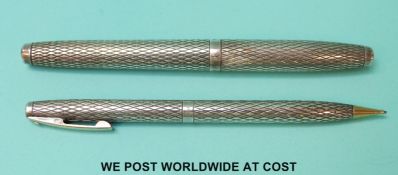 Sheaffer Imperial White Dot sterling silver fountain pen and propelling pencil set both with cross