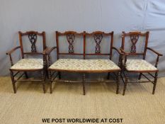 A late 19thC salon suite comprising a sofa and two chairs (sofa length 112cm)