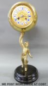 A late 19th century brass figural ball clock with two train movement by Richard et Cie Pairs and