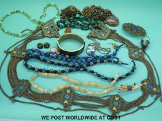 A large white metal belt with enamel, cloisonne necklaces, Eastern jewellery, ceramic pendant,