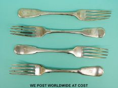 A set of four Bateman Georgian hallmarked silver fiddle pattern table forks,