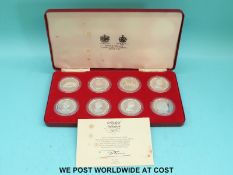 A 1977 Queens Silver Jubilee proof specimen set of eight silver crowns