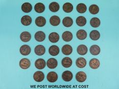 Thirty four 1912 'H' pennies all mostly fine