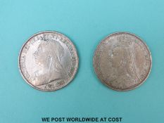 An 1891 Jubilee head crown F, together with an 1893 veiled head,