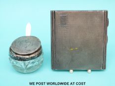 An Art Deco style hallmarked silver cigarette case (110g) cut glass hallmarked silver mounted open