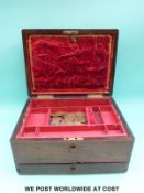 A fitted late 19th / early 20th century jewellery box containing a quantity of English pennies etc.