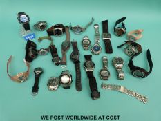 Over 20 various ladies and gentleman's sports wristwatches including G-Shock, Casio etc.