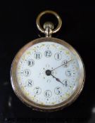 Continental 14ct gold ladies pocket watch with gilt highlighted dial,