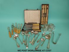 A quantity of cased and loose plated cutlery and plated napkin rings