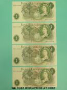 Two pairs of crisp uncirculated 'Page' one pound notes