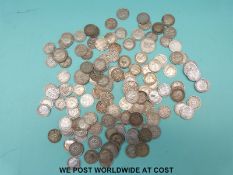 Approximately 80 silver three penny pieces and sixpences,