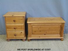 Pine trunk (width 84cm) and bedside cabinet.