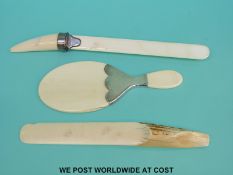 An Edwardian hallmarked silver mounted ivory page turner, length 40cm, Birmingham 1901,