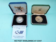 1986 XIII Scotland Commonwealth Games cased silver proof £2 coin,