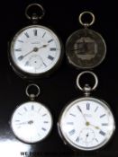 Four hallmarked silver and white metal pocket watches comprising a Kay's Triumph, J.G.