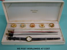 Jean Perret ladies wristwatch with interchangeable different coloured bezels and straps,
