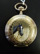 A 14ct gold gentleman's full hunter keyless wind pocket watch with enamelled horse head design to