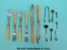 A quantity of hallmarked silver fish knives and forks with bone handles (330g all in),