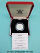 A cased UK silver proof Piedfort £2 coin 1996 Celebration of Football with certificate
