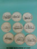 A quantity of printed silk and lace table mats to include Knole Park, Glos, The Abbey, Cirencester,