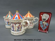 Three Sadler 'Bandstand' teapots together with R Bianchi Bellagio retro pin tray