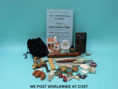 A collection of bijouterie including intricately carved 19th Century hardwood African figure,