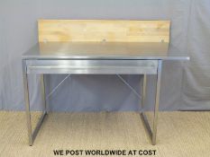 An Ikea Dacke stainless steel kitchen catering table with soft close drawer (L150 x D107 x H91cm)