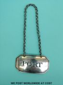 A Georgian hallmarked silver Port bottle ticket of pierced design,