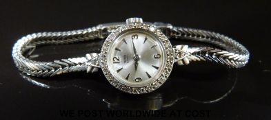 Tudor Royal 9ct white gold ladies wristwatch with 30 diamonds set to the bezel and baton markers,